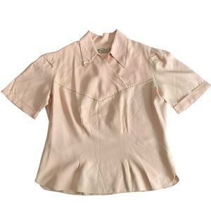 Vintage 1950s Blush Pink Whip Stitch Blouse Feminine Retro Top S/M